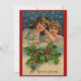 Victorian girls Christmas Greeting Holiday Card