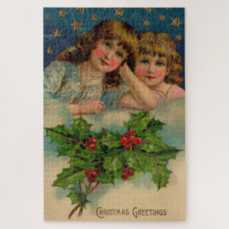 Victorian girls Christmas Greeting Jigsaw Puzzle