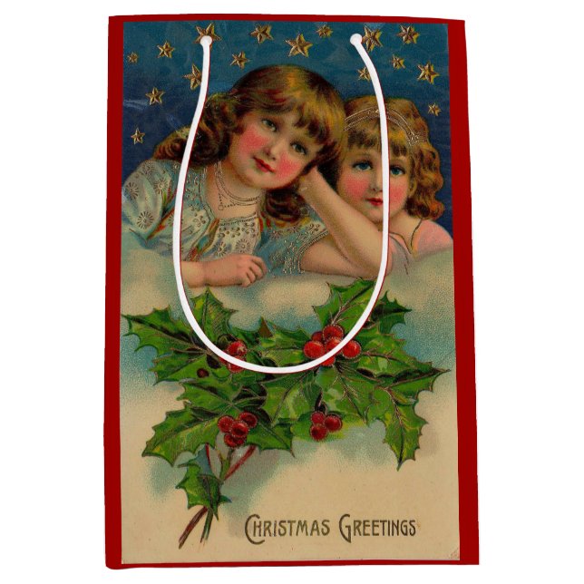 Victorian girls Christmas Greeting Medium Gift Bag (Front)