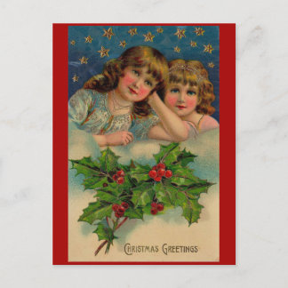 Victorian girls Christmas Greeting Postcard
