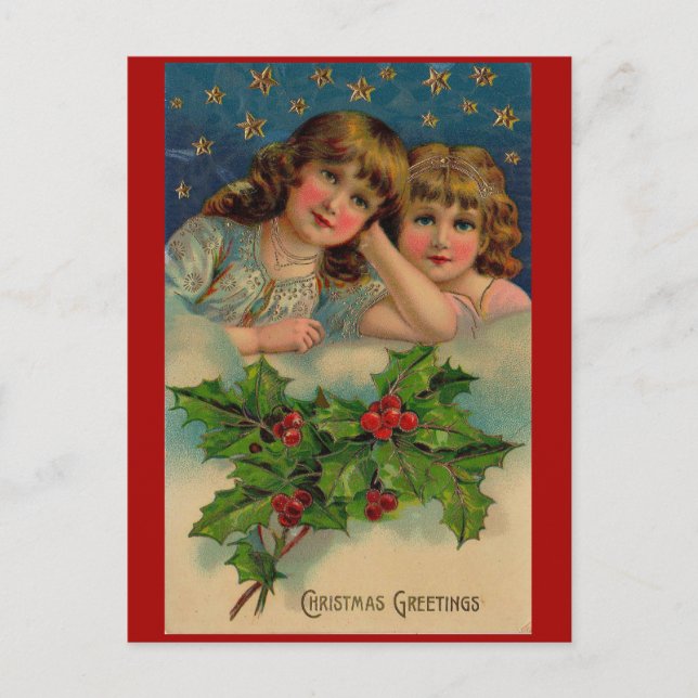 Victorian girls Christmas Greeting Postcard (Front)