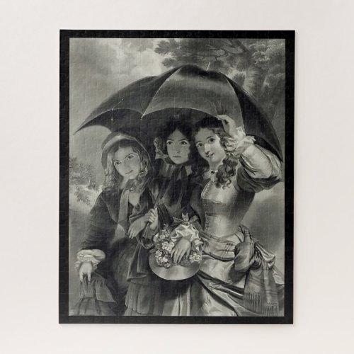 Victorian girls umbrella rainy day victorian lady jigsaw puzzle