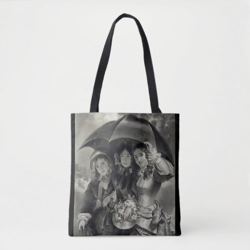 Victorian girls umbrella rainy day victorian lady tote bag