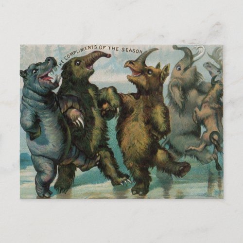 Victorian Glacier Animals Christmas Postcard
