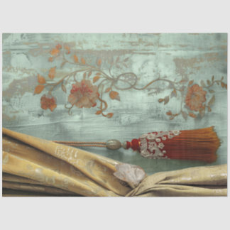 Victorian Glam Gold Drape Red Tassel Teal Floral Tissue Paper