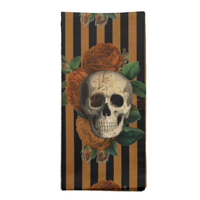 Victorian Glam Skull with Roses Cloth Napkin (Folded)
