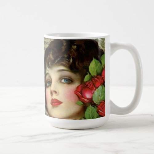 Victorian Glamour Girl w Red Rose Coffee Mug