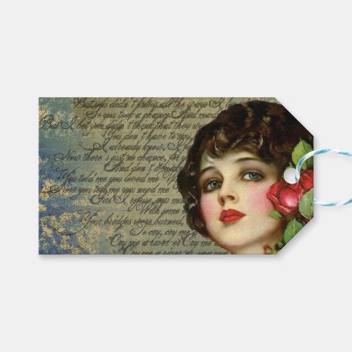 Victorian Glamour Girl wRed Rose Custom Gift Tags