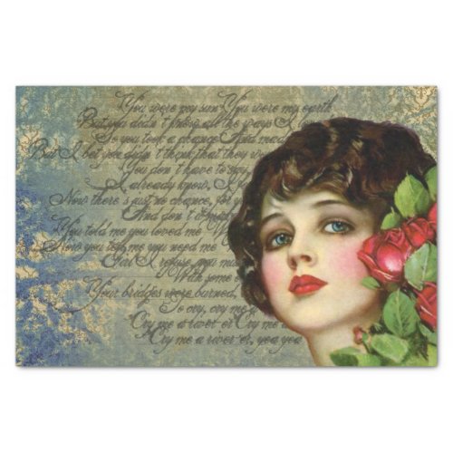 Victorian Glamour Girl w Red Rose Tissue Paper