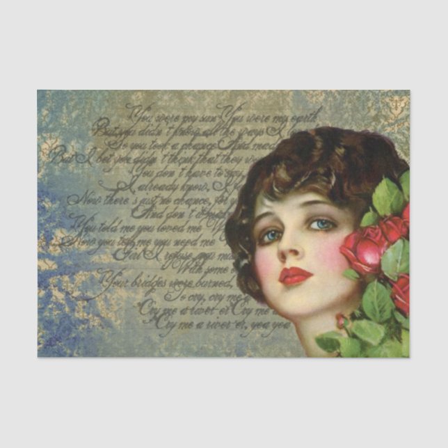 Victorian Glamour Girl w/ Red Rose Tissue Paper (Front)