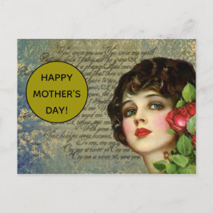 Victorian Glamour Girl with Red Rose Postcard