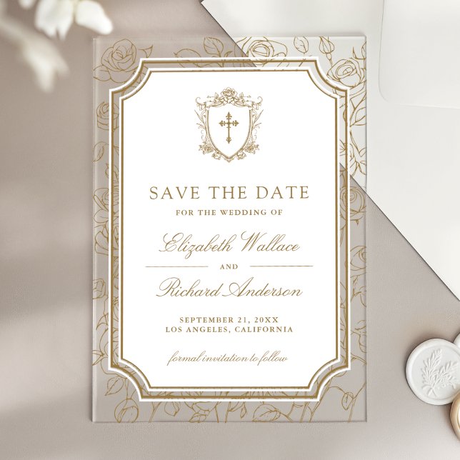 Victorian Gold Catholic Wedding Save the Date (Creator Uploaded)