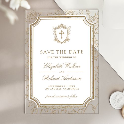 Victorian Gold Catholic Wedding Save the Date