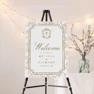 Victorian Gold Catholic Wedding Welcome Sign