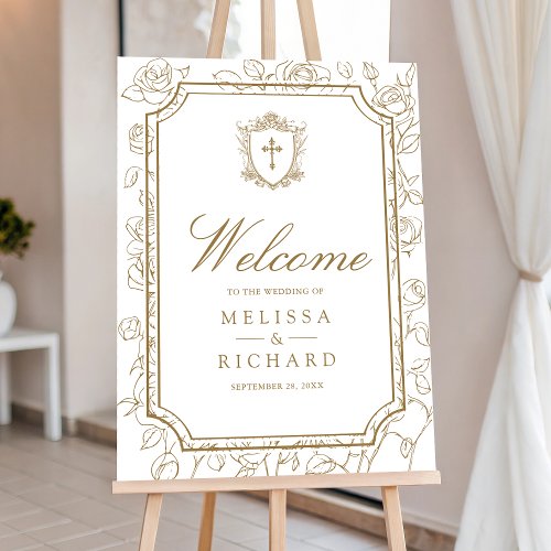 Victorian Gold Catholic Wedding Welcome Sign