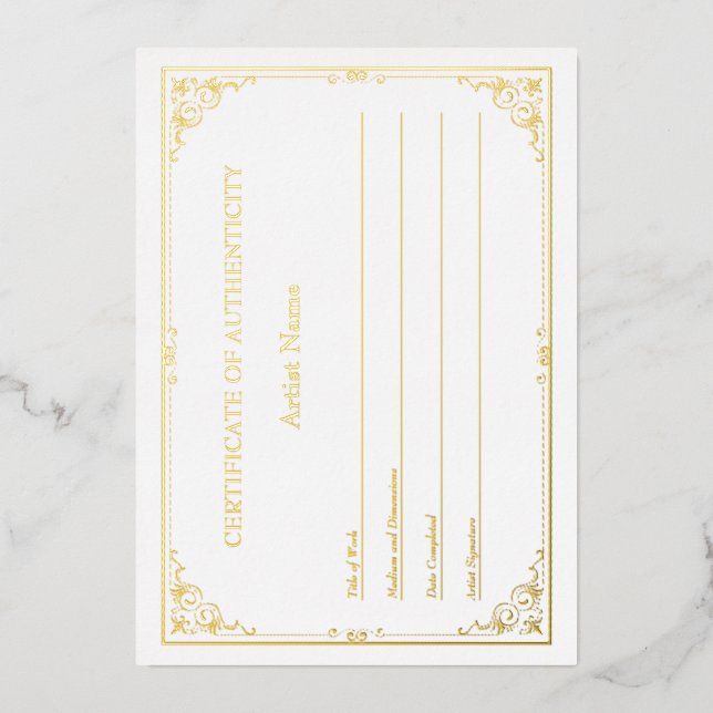 Victorian Gold Foil Certificate of Authenticity  Invitation (Front)