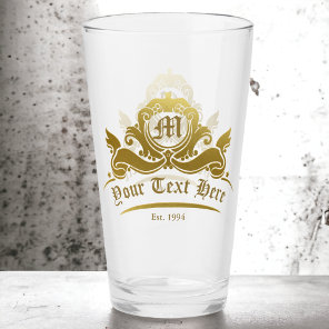 Victorian Gold Monogram Custom Text Pint Bar Glass