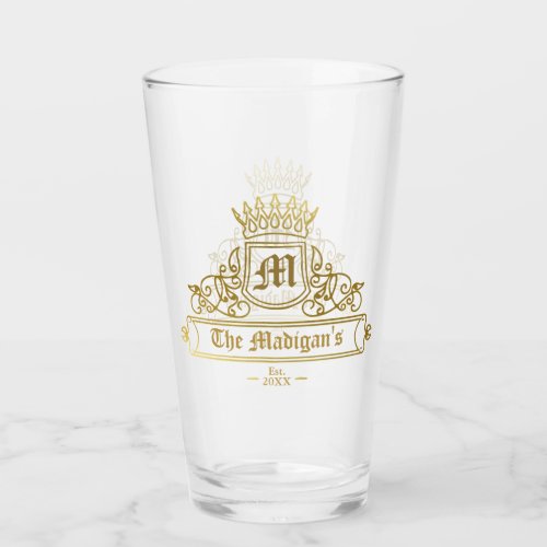 Victorian Gold Monogram Text Crown Pint Bar Glass