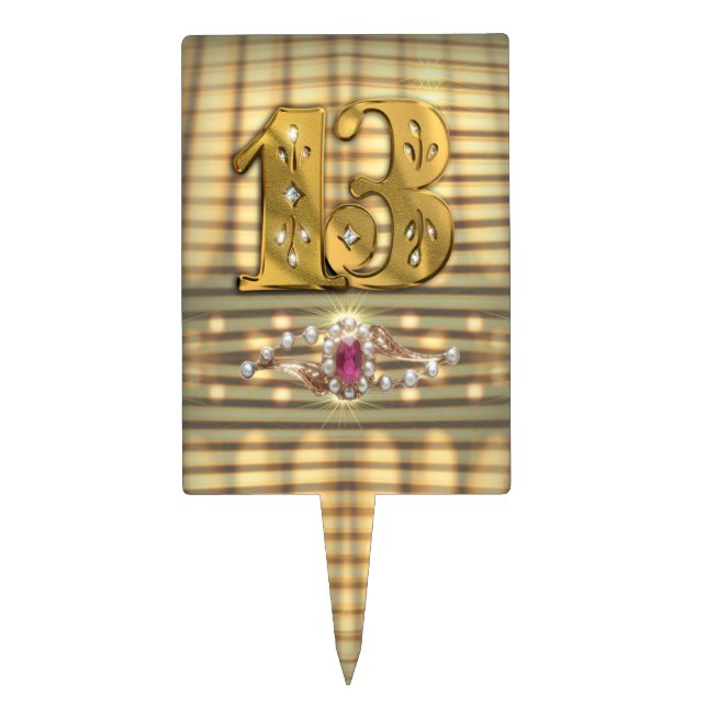 Victorian Gold Number 13 Cake Pick (Front)