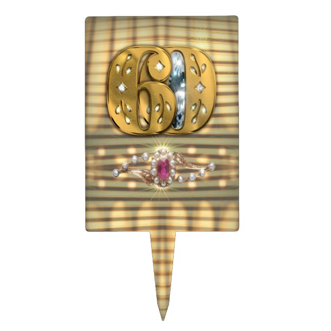 Victorian Gold Number 60 Cake Pick (Front)