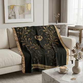Victorian Gold Ornate Floral Swirls Black Vintage Sherpa Blanket