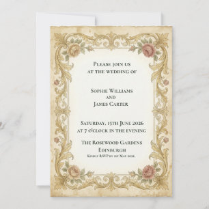 Victorian Gold Rose Wedding Invitation