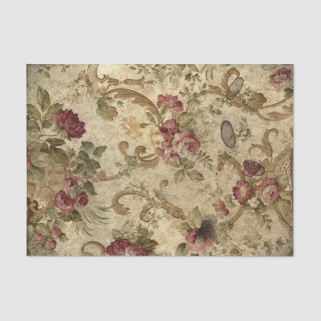 Victorian Gold Scrolls and Red Roses  Tissue Paper (Front)