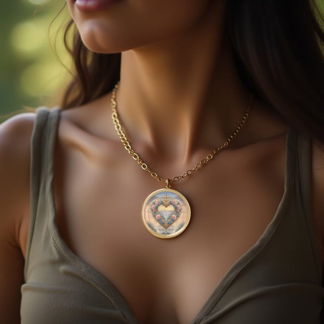 Victorian, golden heart with flowers and saying gold plated necklace (Creator Uploaded)