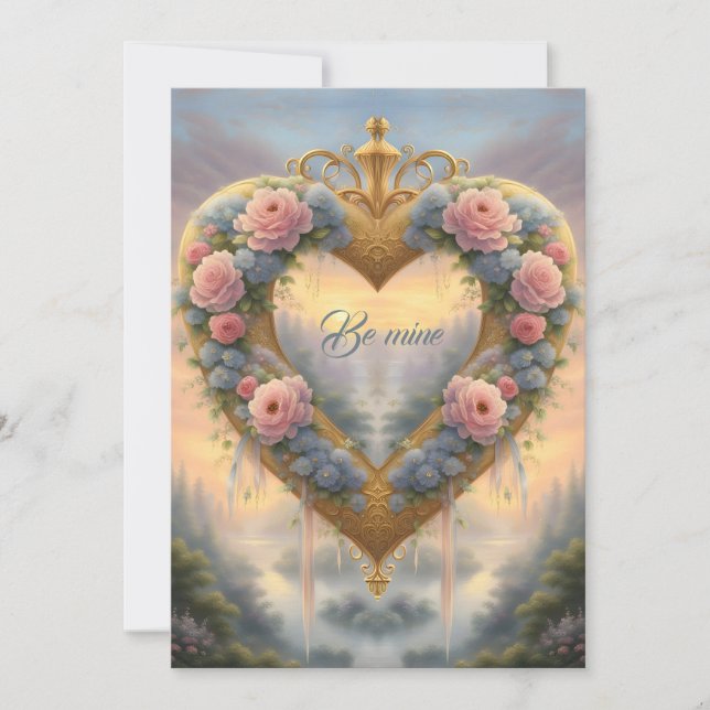 Victorian, golden heart with flowers and saying holiday card (Front)