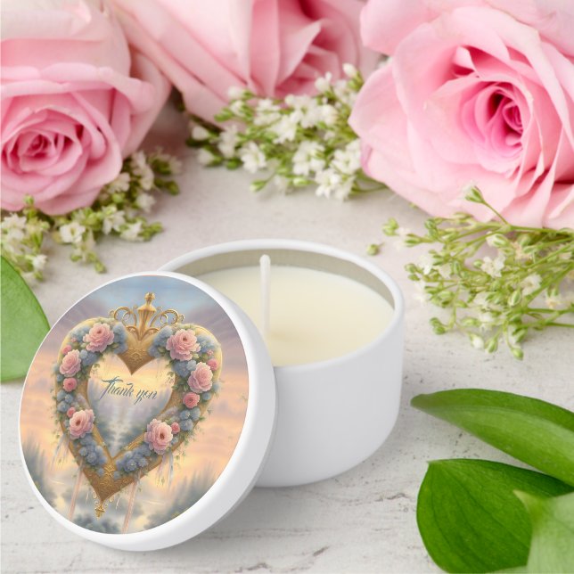 Victorian, golden heart with flowers and saying mini candle favors (Insitu (Wedding))