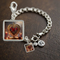 Victorian golden heart with red roses, vintage