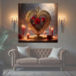 Victorian golden heart with red roses, vintage poster<br><div class="desc">This beautiful poster features a Victorian golden heart decorated with red roses and candles on a romantic background in soft colors. Makes a wonderful wall decor for Gothic Fans and also a great gift for Valentine's Day,  birthdays and more!</div>