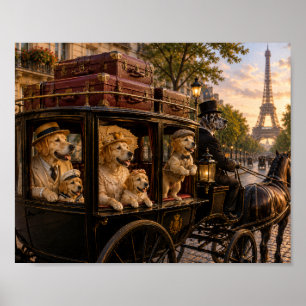 Victorian Golden Retriever Family Carriage Ride in Poster