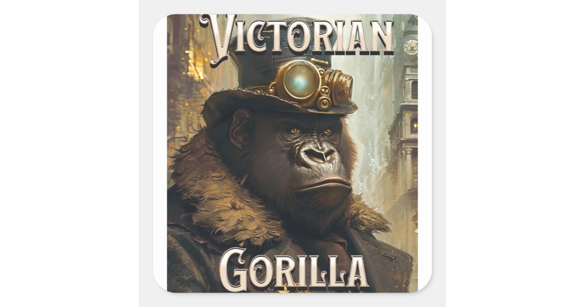 Victorian Gorilla Square Sticker | Zazzle