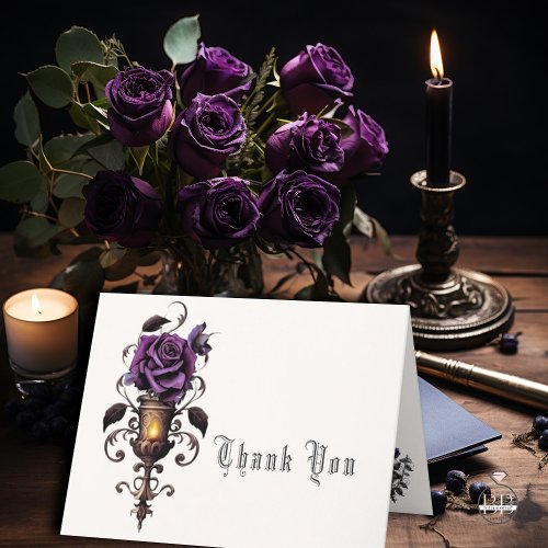 Victorian Goth Deep Amethyst Purple Rose Sconce  Thank You Card