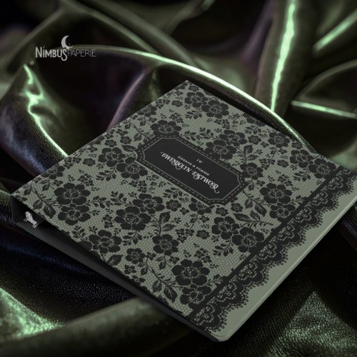 Victorian Gothic Black Lace Sage Green Binder