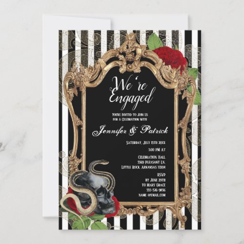Victorian Gothic Black Stripe Engagement Party Invitation