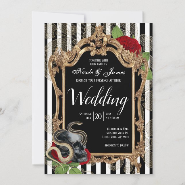 Victorian Gothic Black Stripe Wedding Invitation (Front)