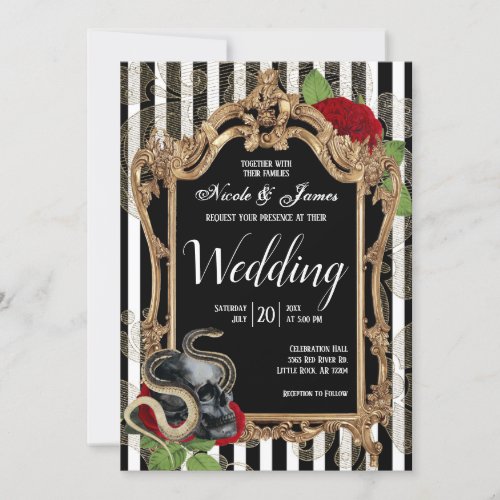 Victorian Gothic Black Stripe Wedding Invitation