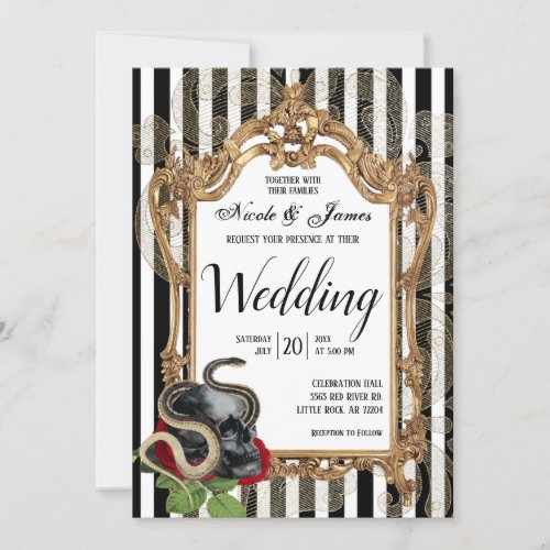 Victorian Gothic Black Stripe Wedding Invitation