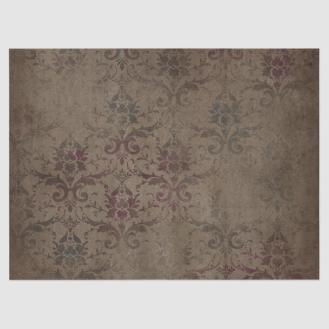 Victorian Gothic Brown Damask Tissue Paper (Front)