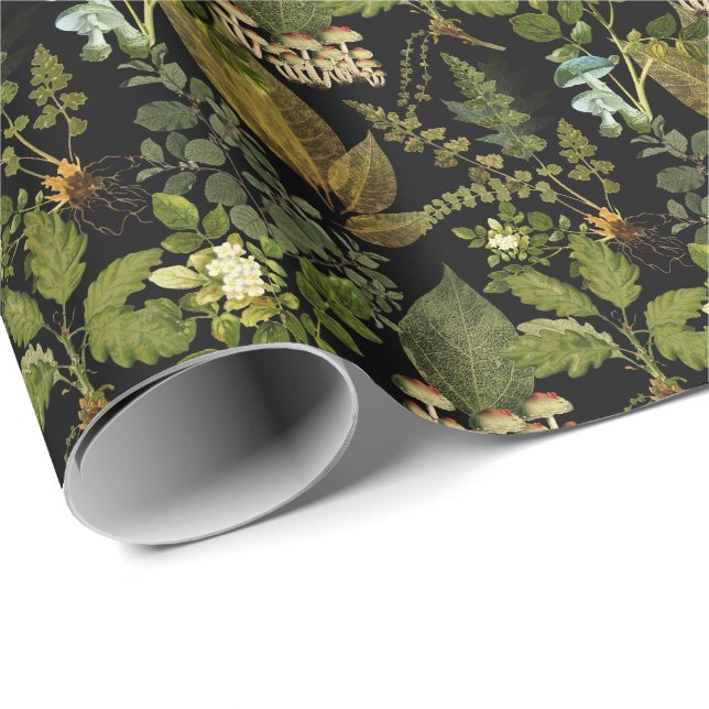Victorian Gothic Dark Botanicals Forest Glam Wrapping Paper (Roll Corner)