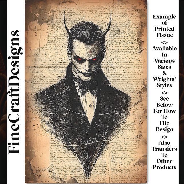 Victorian Gothic Devil With Red Eyes BB5 Decoupage Tissue Paper (Creator Uploaded)