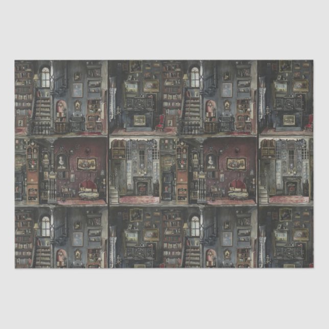 Victorian Gothic Dollshouse Dark Academia Tissue Paper (Front)