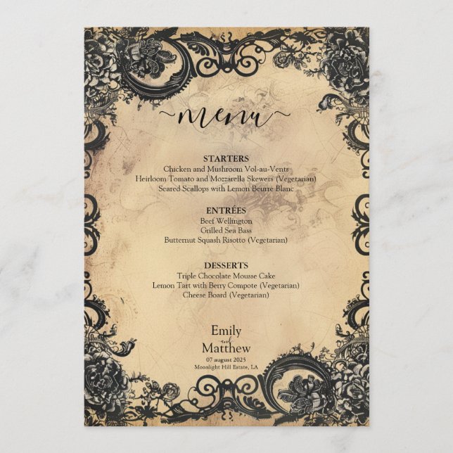 Victorian Gothic Elegance Wedding Menu (Front)