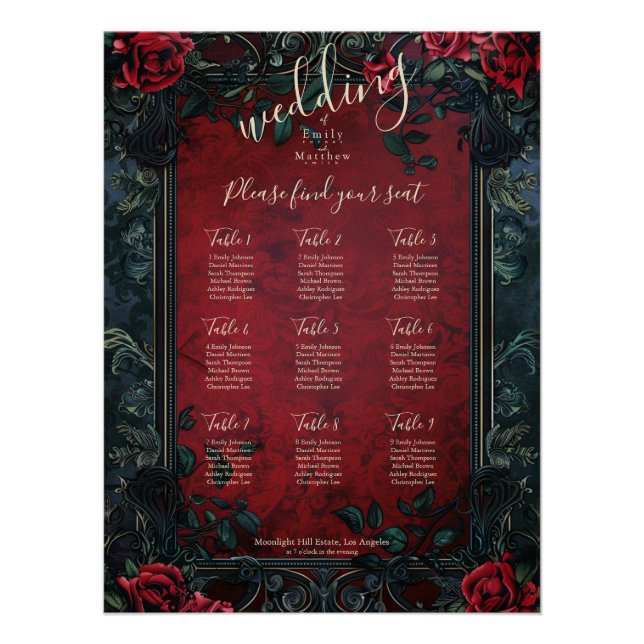 Victorian Gothic Elegance Wedding Seating Chart (Front)
