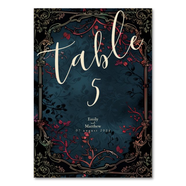 Victorian Gothic Elegance Wedding Table Number (Front)