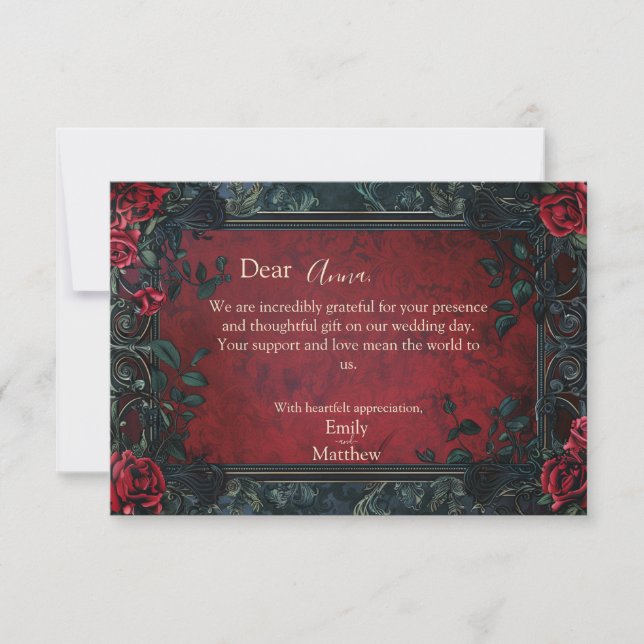 Victorian Gothic Elegance Wedding Thank You Card (Front)