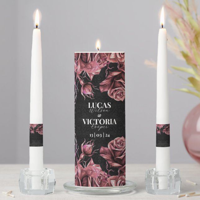 Victorian Gothic Floral Dust Pink Wedding Unity Candle Set (In Situ)