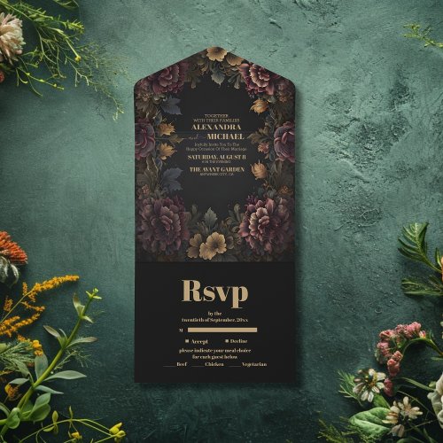 Victorian Gothic Floral Frame Wedding All In One Invitation